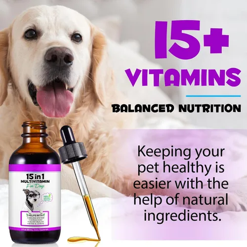 Miniatura 3 de Multivitamínico líquido para perros, vitaminas 15 en 1 para perros, multivitamínico para apoyar la piel y el abrigo, corazón, huesos