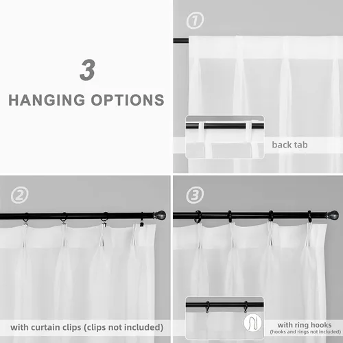 Miniatura 8 de DriftAway Cortinas plisadas transparentes de 96 pulgadas de largo, juego de 2 paneles con pestaña trasera, cortinas verticales traslúcidas