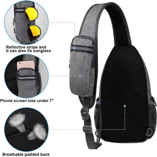 Miniatura 149 de WATERFLY Bolsa pequeña de senderismo: mochila cruzada para el pecho, mochila para hombres y mujeres con correa de hombro agradable a la piel