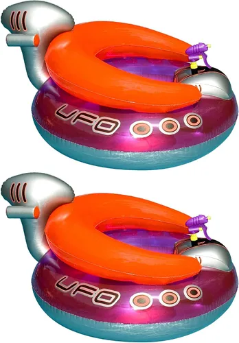 SWIMLINE Flotador inflable original de nave espacial OVNI para piscina, con divertido flujo constante, pistola de rayos láser, chorros de agua para