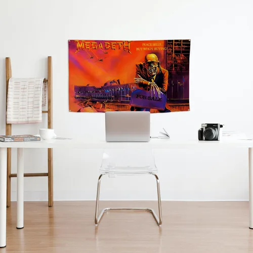 Miniatura 3 de BYADKOA - Cartel de música divertido de Megadeth Rust in Peace, bandera de tapiz estético decorativo duradero para cueva de hombre, tapiz de pared