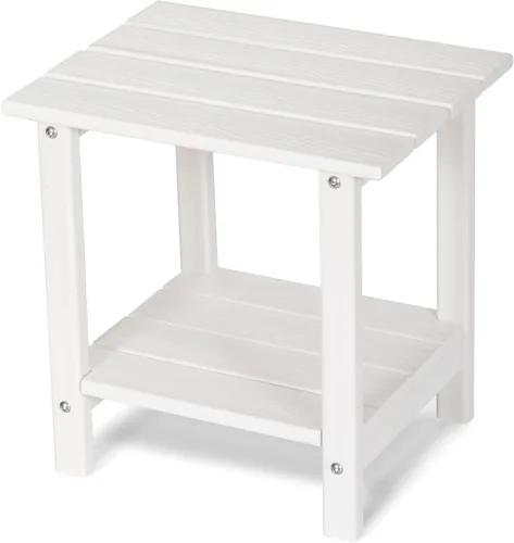 Miniatura 30 de Mesa auxiliar redonda de 2 niveles para exteriores con veta similar a la madera, mesa auxiliar Adirondack de HDPE para patio, mesa auxiliar Azul