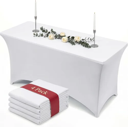 Miniatura 60 de Utopia Kitchen Mantel rectangular de spándex de 4 pies [1 unidad, negro] 200 GSM elástico, ajustado, lavable y resistente a las arrugas, cubierta