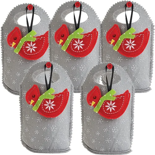 Cardinal Ornament - Bolsas de fieltro de Navidad – Juego de 5 bolsas de regalo para niños, fiestas de vacaciones, decoración de profesores