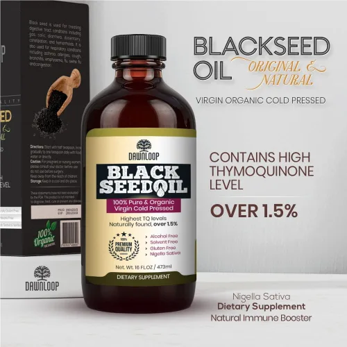 Miniatura 6 de DAWNLOOP Aceite de semilla negra orgánico prensado en frío, 100% puro de alta timoquinona Nigella Sativa, aceite de comino negro para apoyo