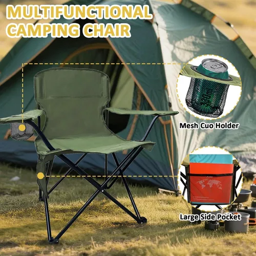 Miniatura 4 de Sillas plegables de campamento, silla portátil al aire libre para campamento, pesca, playa, picnic, silla plegable ligera con respaldo alto con Verde