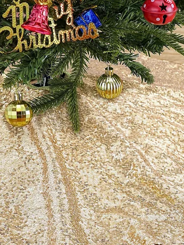 Miniatura 8 de Faldón para Árbol de Navidad 24 Pulgadas Redondo de Champán, Faldón Pequeño para Árbol de Navidad, Adornos de Navidad Lentejuelas para Fiesta de Año