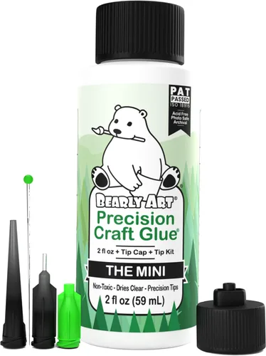 Bearly Art Precision Craft Glue - The Mini - Kit de 2 onzas líquidas con puntas, archivo sin ácidos, adhesivo de sujeción fuerte, ideal para