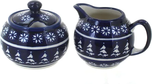 Miniatura 7 de Set de crema y azúcar de ballina de cerámica polaca Blue Rose