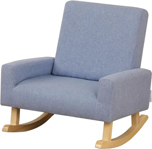 Mecedora para bebé, silla para niños, sofá para niños, pie de madera tembloroso y tela de lino, sillón mecedor para niños y niñas (azul)