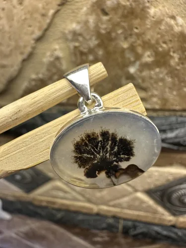 Miniatura 4 de Rare Scenic Dendritic Agate 925 Solid Sterling Silver Pendant 25mm