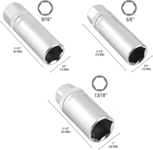 Miniatura 2 de OEMTOOLS 22891 Juego de llaves de vaso magnéticas para bujías de 3/8 de pulgada, contiene llaves de vaso profundas de 6 puntos de 5/8" (16 mm)