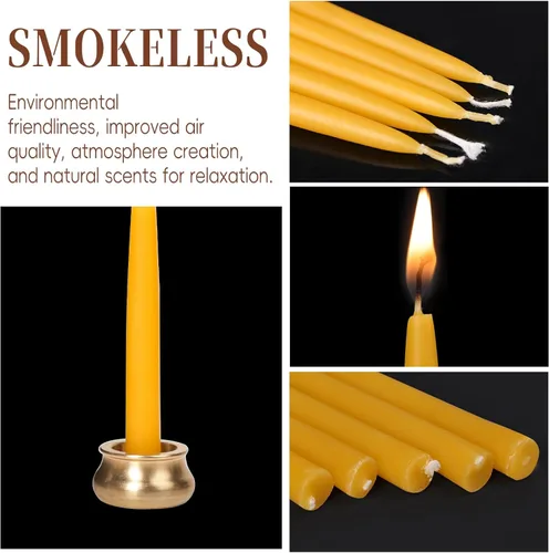 Miniatura 6 de Velas de meditación de cera de abeja de 20 minutos, paquete de 12 velas de cera de abeja con portavelas de latón, mini velas de oración de cera