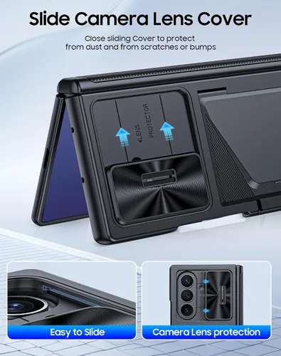 Miniatura 4 de Funda para Samsung Galaxy Z Fold 7 con tarjetero con bloqueo RFID, cubierta de lente deslizante integrada y protección de bisagra y protector