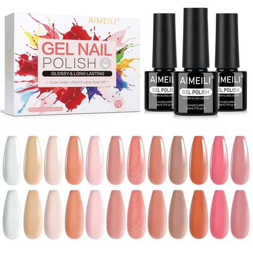 Miniatura 7 de AIMEILI Juego de esmaltes de uñas de gel nude – 12 colores sin hema, gelatina neutra, rosa, blanco lechoso, efecto transparente, manicura