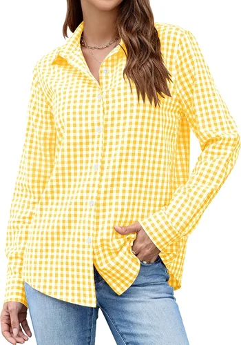 Miniatura 24 de LOMON Camisa de Botones para Mujer Tops de Primavera Verano Manga Larga Negocios Elegante Casual Blusas con Cuello Conjuntos de Trabajo Ropa