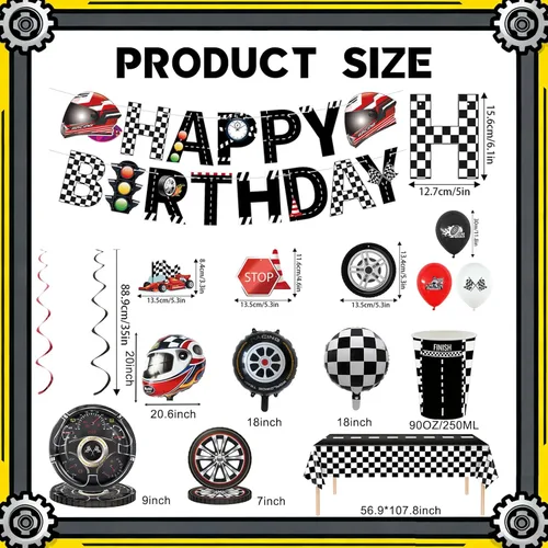 Miniatura 2 de Juego de vajilla para decoración de fiesta de cumpleaños de coche de carreras, incluye pancartas de cumpleaños de autos de carreras, globos