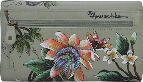 Miniatura 2 de Anuschka Cartera de piel auténtica pintada a mano con bloqueo RFID de tres pliegues para mujer