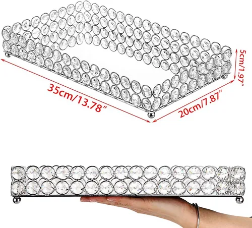 Miniatura 5 de Hipiwe Bandeja organizadora de joyas decorativa con espejo para perfumes, baratijas, exhibidor de maquillaje, tocador y decoración del hogar Plata