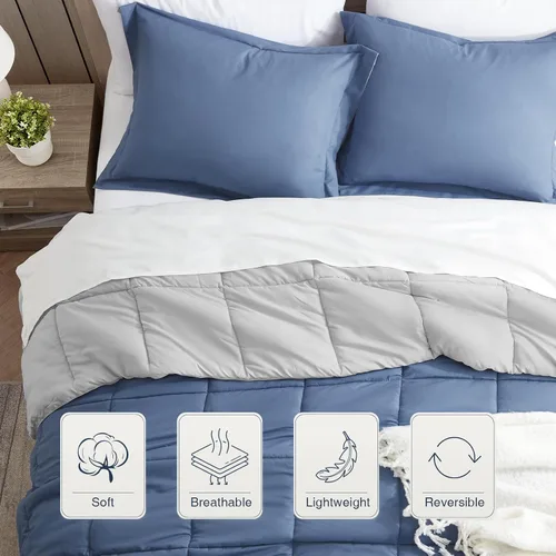 Miniatura 2 de satisomnia Juego de Edredón California King, Ropa de Cama Azul Edredones Tamaño Cal King, 3 Piezas Edredón de Cama Alternativo de Plumón Ligero Azul