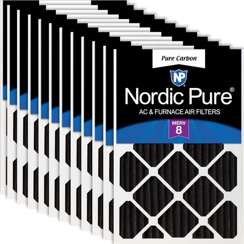 Nordic Pure 20 x 25 x 2 (19 1/2 x 24 1/2 x 1 3/4) de carbono puro plisado para reducción de olores Merv 8 filtros para horno, paquete de 12