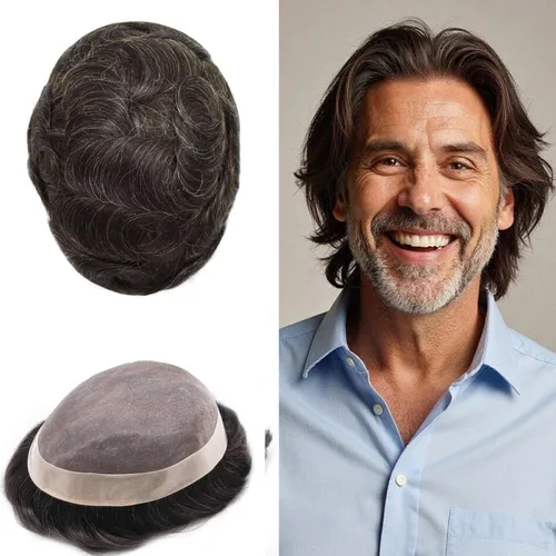 Miniatura 42 de Mens Toupee Hair Piece For Men Fine Mono Men Hair System Toupee For Men Hair Piece Real Human Hair System For Men Protesis Capilar Para Hombre 6x9