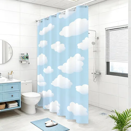 Miniatura 6 de MEHOFOND Juego de cortinas de ducha de cielo azul y nube blanca, paisaje natural, decoración de baño, bañera, poliéster impermeable con 12 ganchos