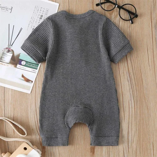 Miniatura 92 de Mameluco unisex de manga corta para bebé recién nacido, con botones, de una pieza, ropa de color sólido