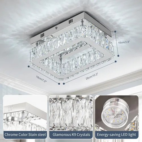 Miniatura 3 de Lámpara de techo de cristal de 10.2 pulgadas, mini candelabros rectangulares de 6500 K, luz de techo moderna de montaje empotrado, lámpara LED
