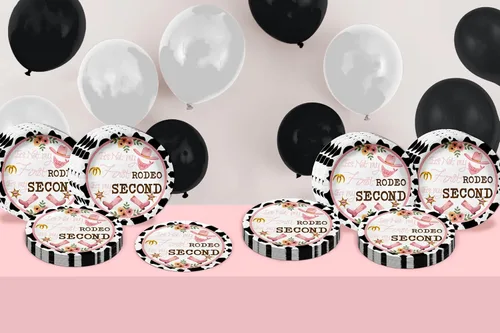 Miniatura 6 de 2º cumpleaños de Rodeo – 32 piezas desechables para fiestas – Decoraciones para niña Cowgirl Second Birthday – Platos de papel grandes de 9 pulgadas