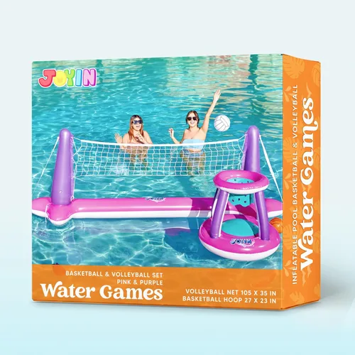 Miniatura 9 de JOYIN Juego de flotadores inflables para piscina, red de voleibol y aros de baloncesto, flotadores flotantes de juguete para niños y adultos, cancha
