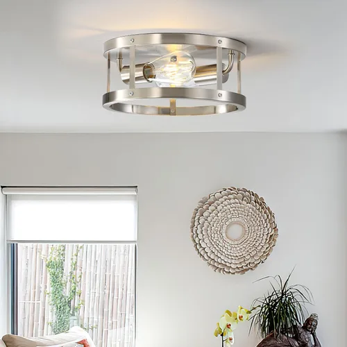 Miniatura 7 de Lámpara de techo industrial de 2 luces, montaje empotrado, níquel cepillado, lámpara de techo moderna para cocina, dormitorio, sala de estar