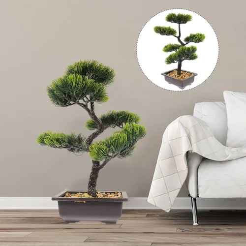 Miniatura 9 de Árbol de pino bonsái artificial, simulación de imitación de planta en maceta, exhibición de escritorio, adornos de maceta de árbol falso, planta