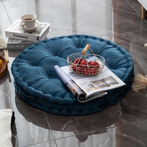 Miniatura 2 de MOJUN Almohada redonda de meditación, almohadas grandes para adultos, almohada redonda gruesa de terciopelo holandés con asa para yoga, sala de Azul