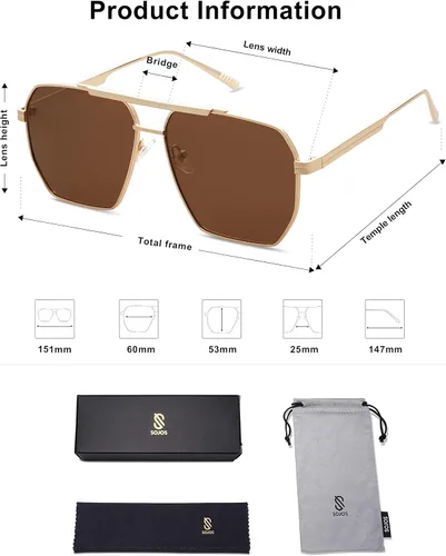 Miniatura 5 de SOJOS Gafas de sol polarizadas cuadradas retro de gran tamaño para mujeres y hombres estilo vintage UV400 gafas de sol clásicas grandes de metal