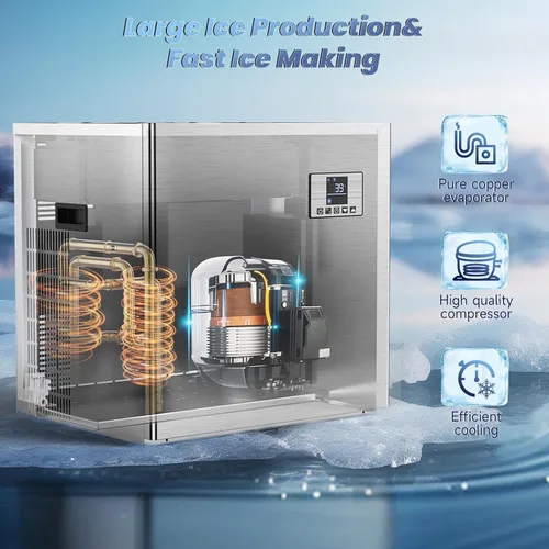 Miniatura 2 de Máquina comercial de hielo de 650 libras/24 h, almacenamiento de 400 libras, listo para hielo en 5-15 minutos, con modo de autolimpieza y función
