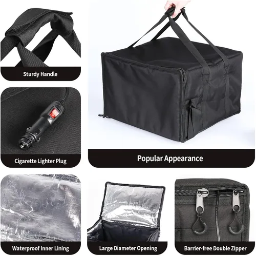 Miniatura 4 de Bolsa de entrega térmica térmica con asa – Calentador portátil de alimentos para microondas, bolsa de entrega de alimentos plegable de 12 V