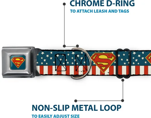 Miniatura 5 de Buckle-Down Collar de perro con hebilla de cinturón de seguridad, Superman Shield Americana Rojo/Blanco/Azul/Amarillo – 1 pulgada de ancho – Se