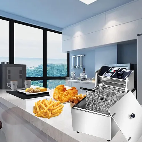 Miniatura 3 de Freidora eléctrica con cesta y tapa, freidora de aceite de encimera de acero inoxidable, limitador de temperatura y protección contra sobrecorriente