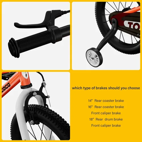 Miniatura 4 de lecoco Bicicleta infantil para niños y niñas, bicicleta infantil de 14, 16, 18 pulgadas, con ruedas de entrenamiento, frenos de pedal, freno de mano