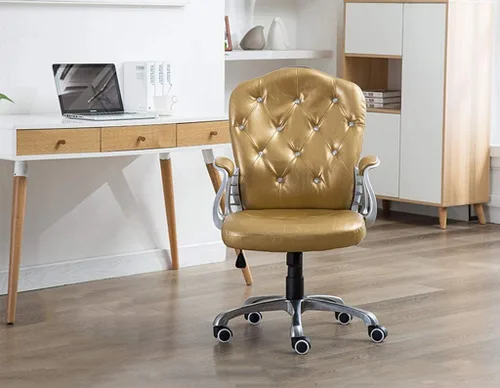 Miniatura 4 de Silla de oficina en casa, silla giratoria ergonómica para computadora con soporte lumbar, reposabrazos ejecutiva, con reposabrazos fijos, altura Oro