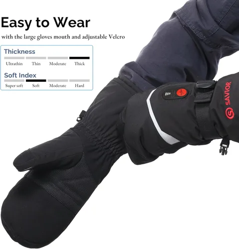 Miniatura 8 de SAVIOR HEAT Manoplas Calefactables con Batería, Guantes de Esquí con Batería, Manoplas Eléctricas Recargables Mejoradas para Esquí, Camping