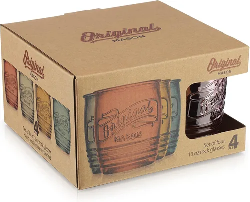 Miniatura 2 de Glaver's Juego de 4 vasos originales Mason Collins de colores surtidos para jugo, batidos, cócteles, tazas de vidrio finas para bebidas