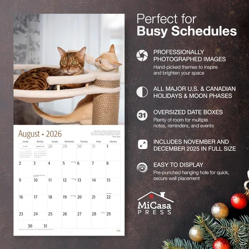 Miniatura 2 de MICASA PRESS Calendario de pared de gatos 2026 de 12 meses 12 x 24 pulgadas abierto Papel grueso y resistente Regalo de vacaciones Lindo
