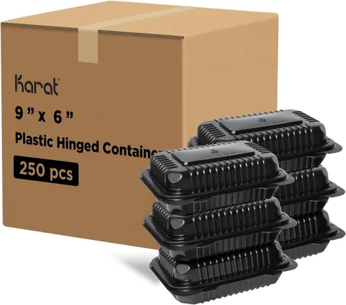 Miniatura 10 de Contenedores de Comida para Llevar Karat Clamshell [6"x6" - 300 unidades] Duraderos, Aptos para Microondas, Apilables, Resistentes a Roturas, Cajas