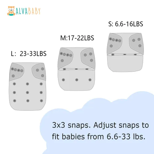 Miniatura 4 de ALVABABY pañales de tela para bebés, tamaño único y ajustable, pañales lavables y reutilizables para niños y niñas, 6 unidades con 12 rellenos