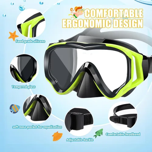 Miniatura 2 de Juego de esnórquel para niños, juego de máscara de esnórquel seca completa para adultos, protección antivaho, unisex, vista panorámica HD