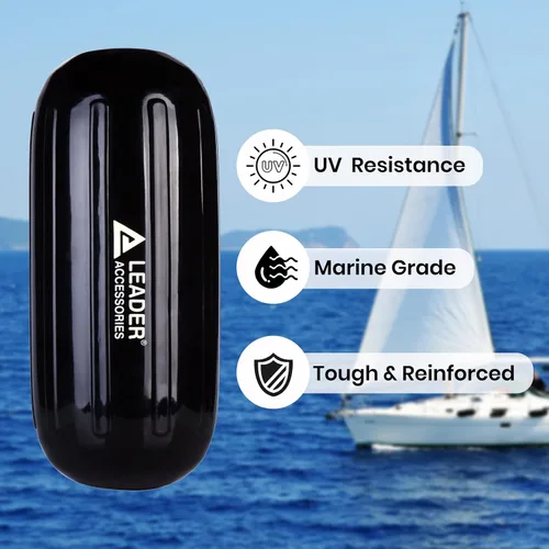 Miniatura 5 de Leader Accessories Guardabarros para barco, paquete de 4 parachoques para barco, con agujero a través del medio acanalado, inflable, incluye líneas