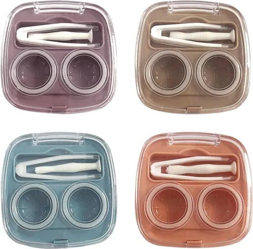 Estuche para lentes de contacto, tamaño de viaje, tapa abatible, kit de herramientas de extracción de aplicador de lentes de contacto de colores