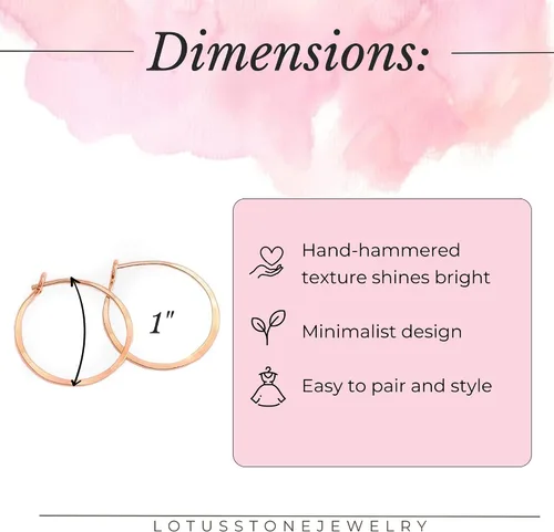 Miniatura 26 de Aretes de aro finos martillados, elegantes plata esterlina geométrica sólida, relleno de oro y relleno de oro rosa; para mujer por Lotus Stone